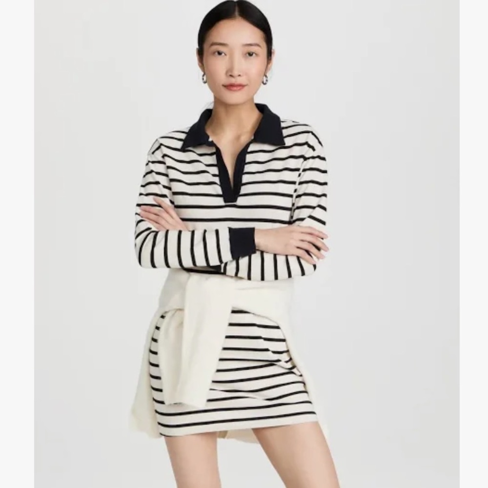 Monrow Striped Relaxed Polo Dress Small